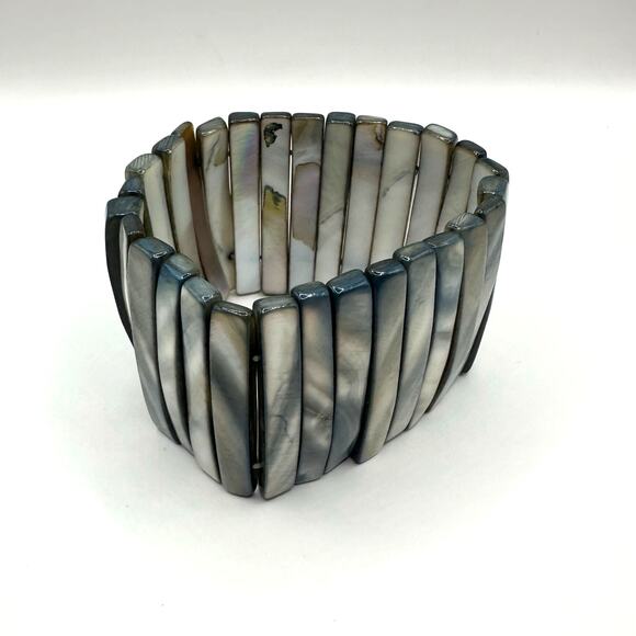 Grey Abalone Mother of Pearl Shell stretch bracelet Summer Retro Beachy Modern - Picture 9 of 10